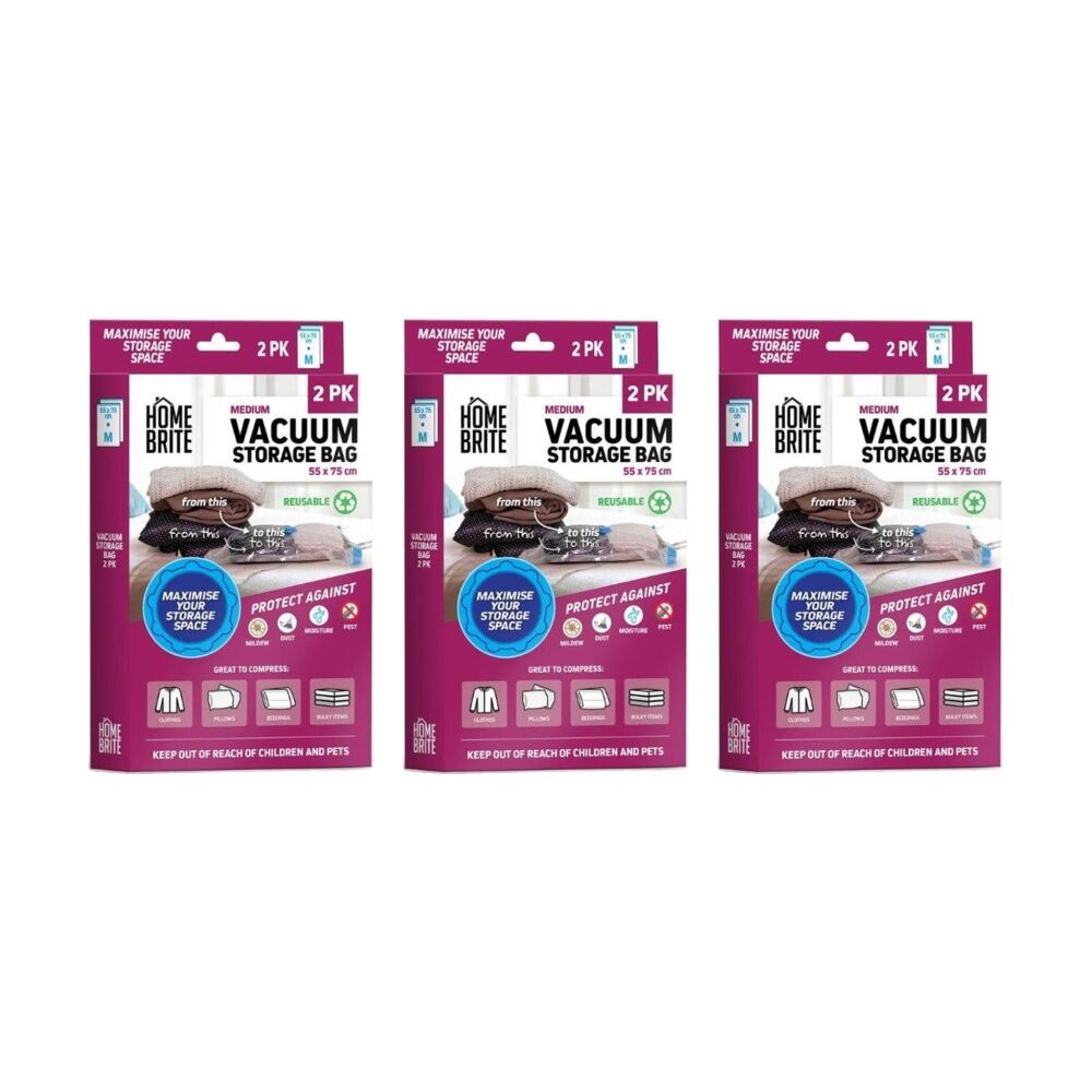 3x 2pc Braz Reusable Vacuum Sealed Clothes Storage Bags M 55x75cm