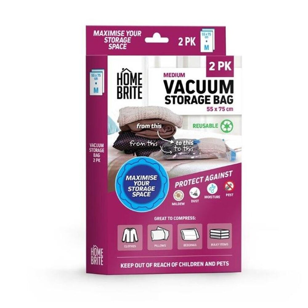 3x 2pc Braz Reusable Vacuum Sealed Clothes Storage Bags M 55x75cm