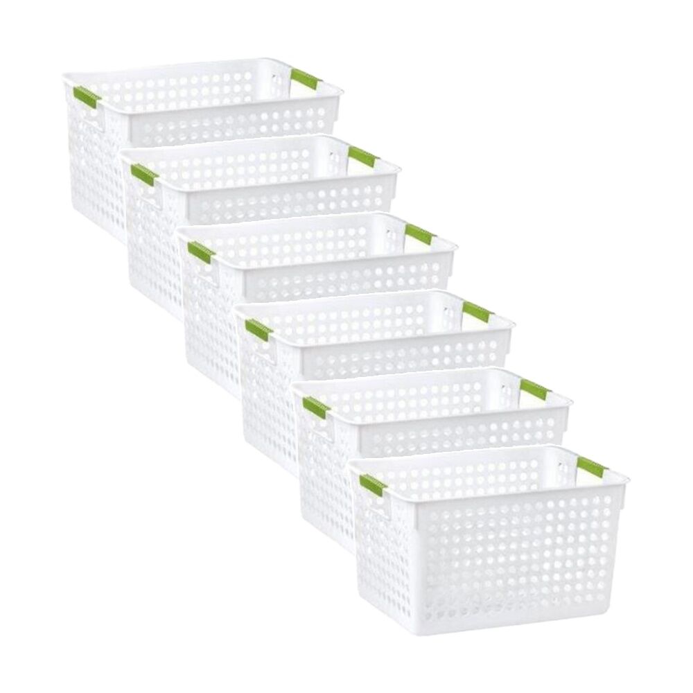6PK Braz 10L Tokyo Plastic Storage Basket W/ Handles 31x21x17cm Assorted