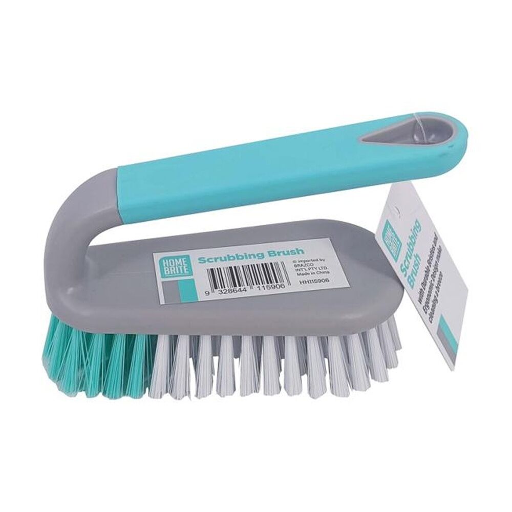 12PK Braz Scrubbing Hand Brush W/ Handle 21x9cm Grey/Teal