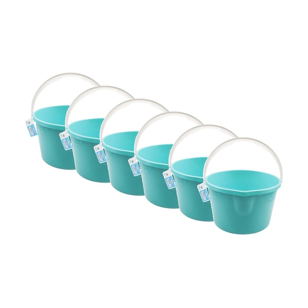 6PK Braz 13L Cleaning Mop Jumbo Bucket W/ Handle 36x21cm Multi Colour Assorted