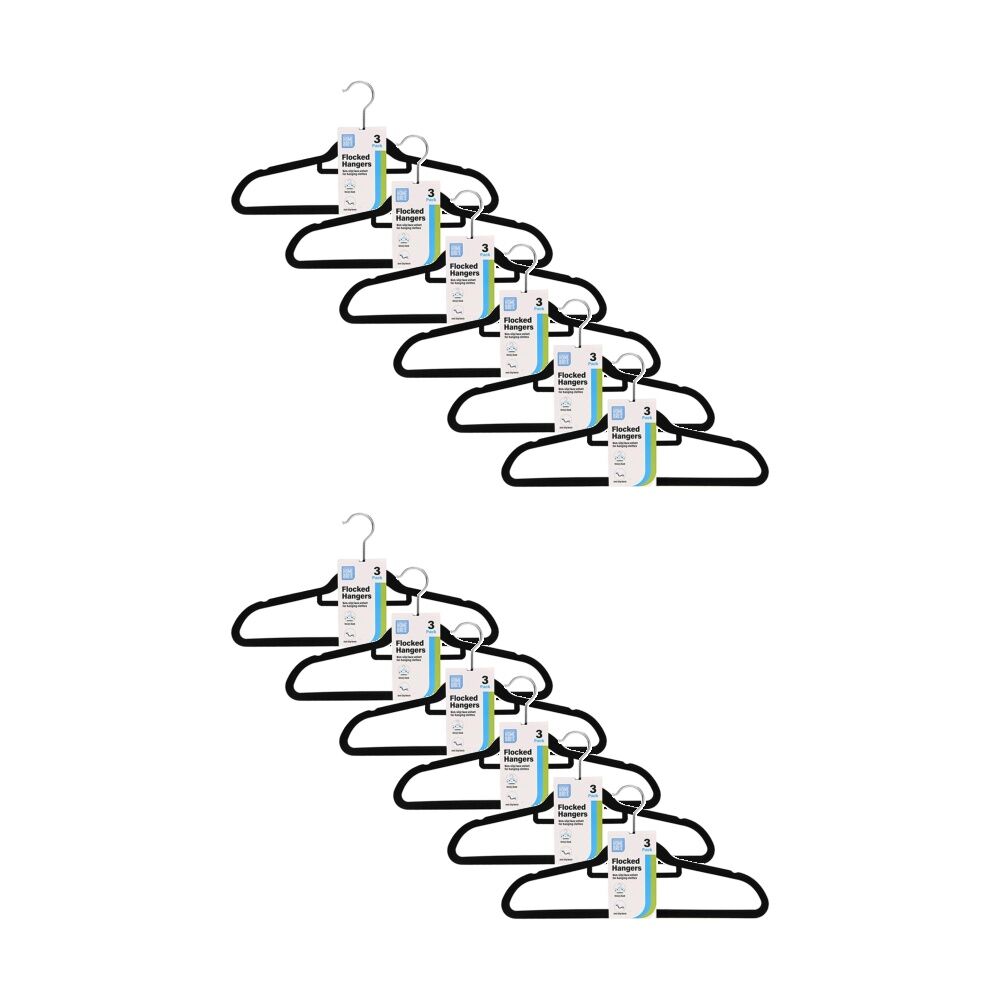 12x 3pc Braz Velvet Non-Slip Clothes Hangers W/ Metal Hook Adult Black