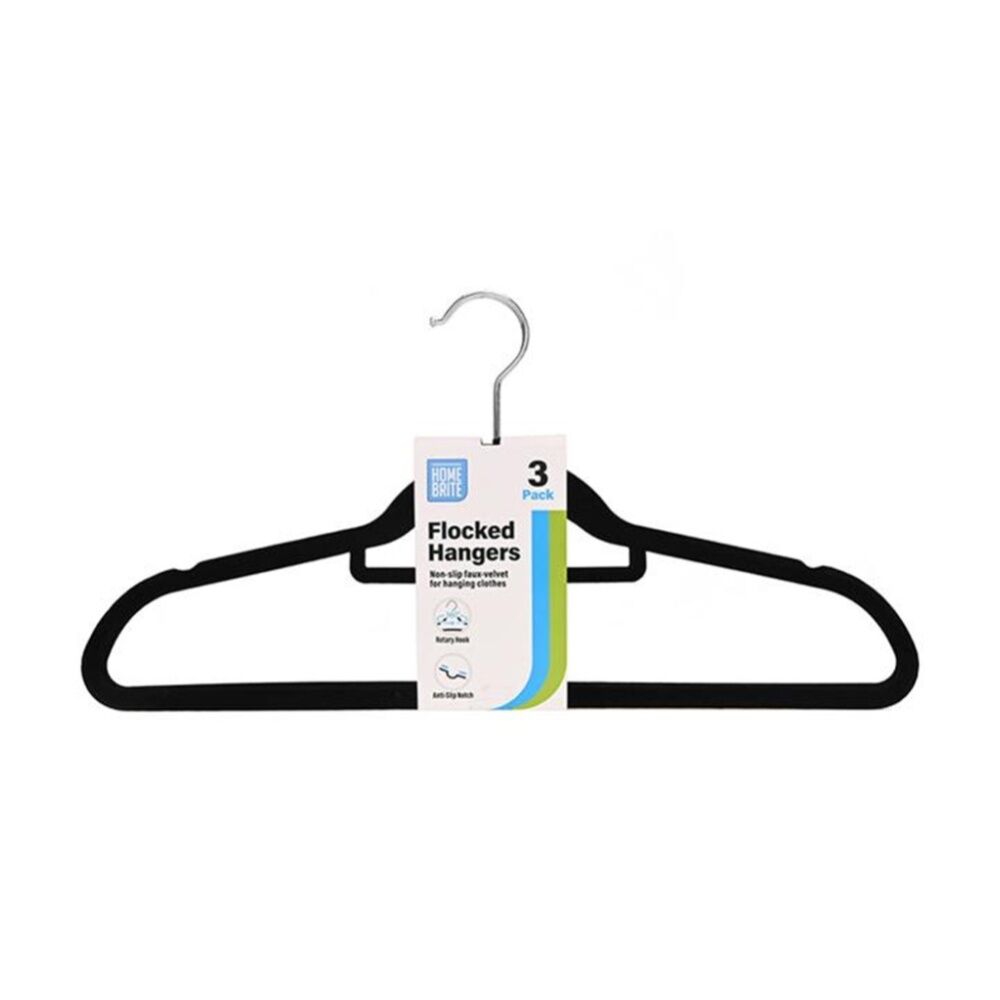 24x 3pc Braz Velvet Non-Slip Clothes Hangers W/ Metal Hook Adult Black