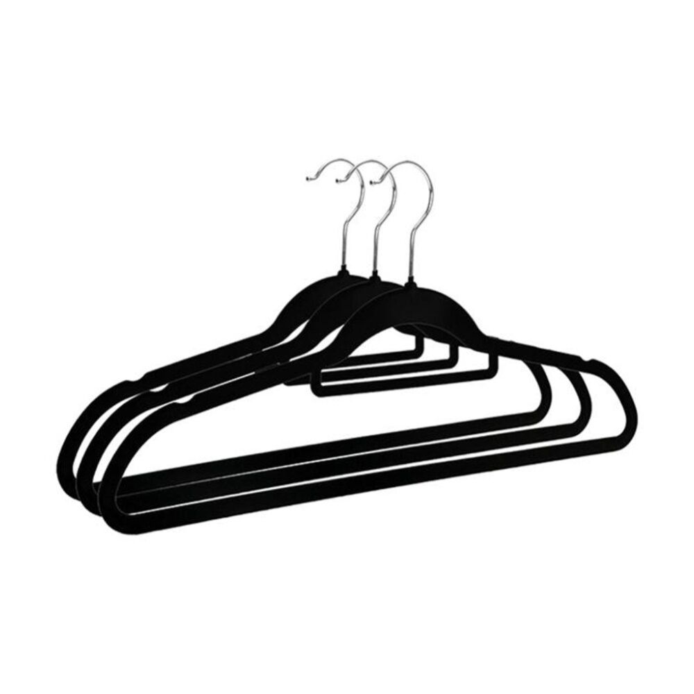 24x 3pc Braz Velvet Non-Slip Clothes Hangers W/ Metal Hook Adult Black
