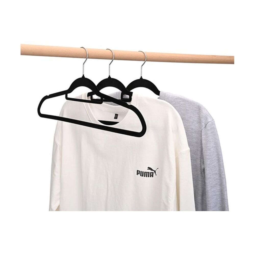 24x 3pc Braz Velvet Non-Slip Clothes Hangers W/ Metal Hook Adult Black