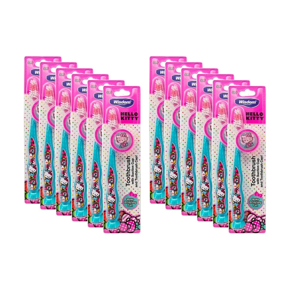 12PK Wisdom Licensed Hello Kitty Kids Soft Bristles Toothbrush Blue