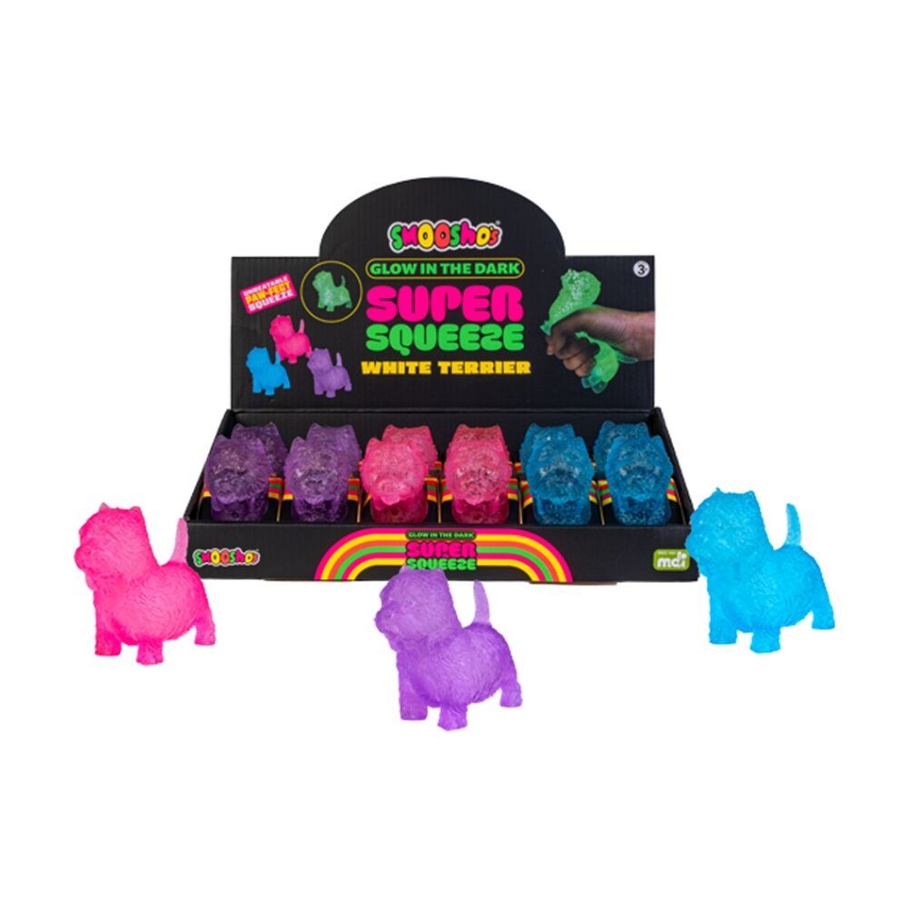 4PK Smooshos Super Squeeze Glow-In-The-Dark White Terrier Toy Assorted