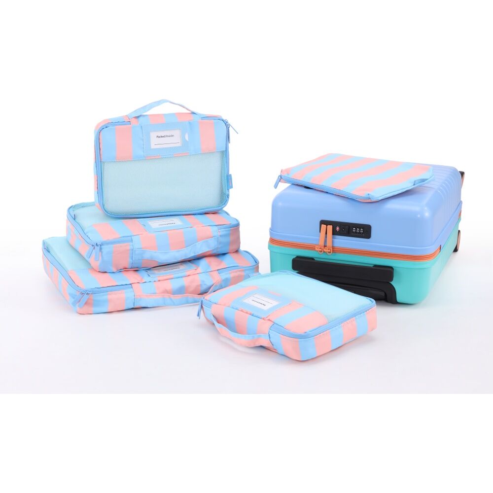 5pc iPack Strip Packing Cube Set Travel Blue And Coral 38x28x7cm