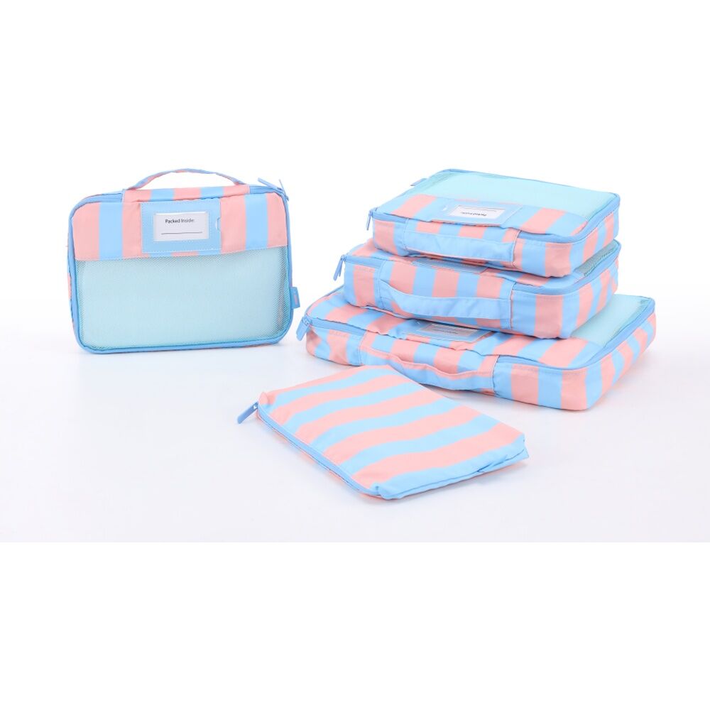 2x5pc iPack Strip Packing Cube Set Travel Blue And Coral 38x28x7cm