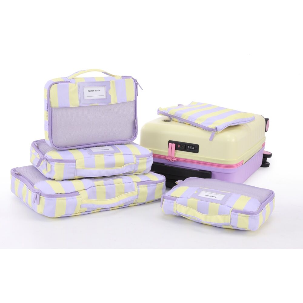 2x5pc iPack Strip Packing Cube Set Travel Purple And Yellow 38x28x7cm