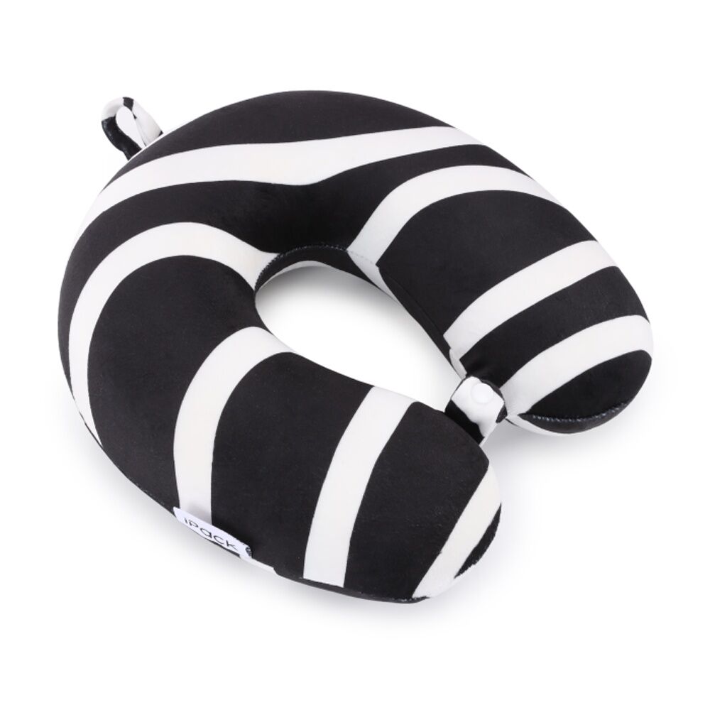 iPack Wave Travel Neck Pillow Memory Foam Black White 30x28x9cm