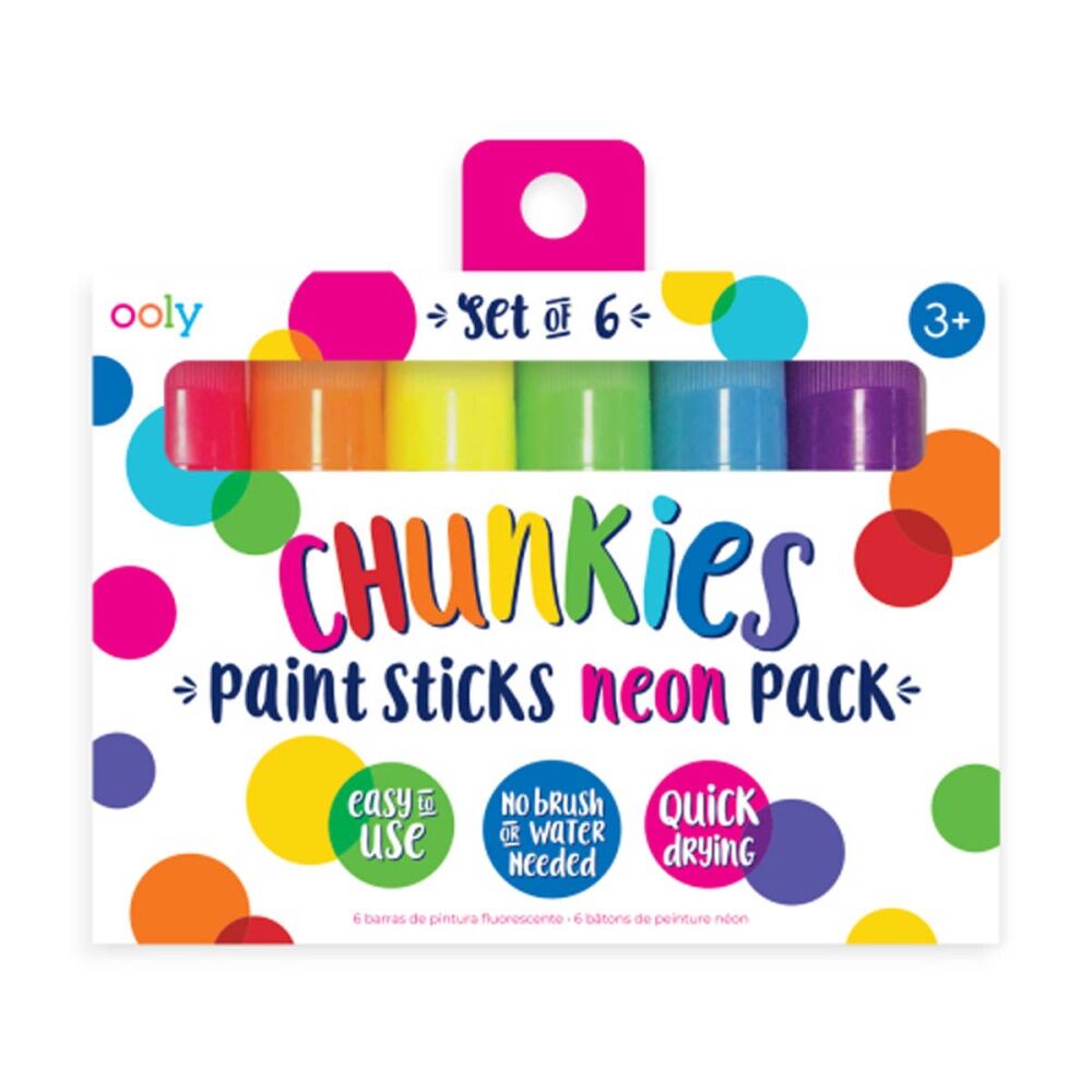 6pc Ooly Chunkie Paint Stick Neon Colours Quick Drying Kids Activity 3y+