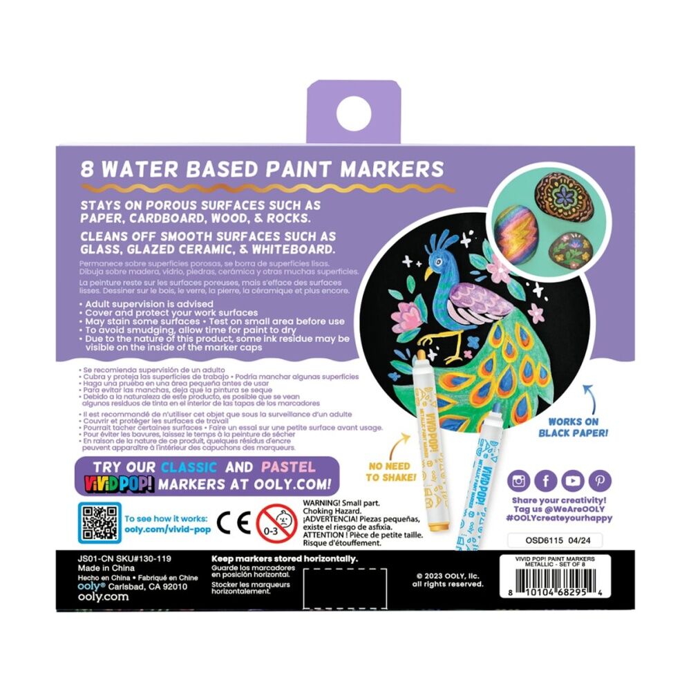 8pc Ooly ViViD POP Paint Markers Metallic Set Water-Based Art Craft 8y+