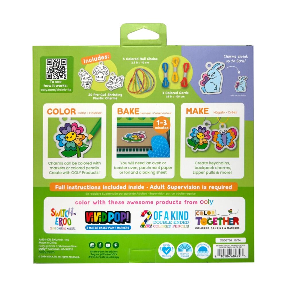 Ooly Shrink-its Garden Pals DIY Shrink Art Kit Makes 20 Charms Kids Activity