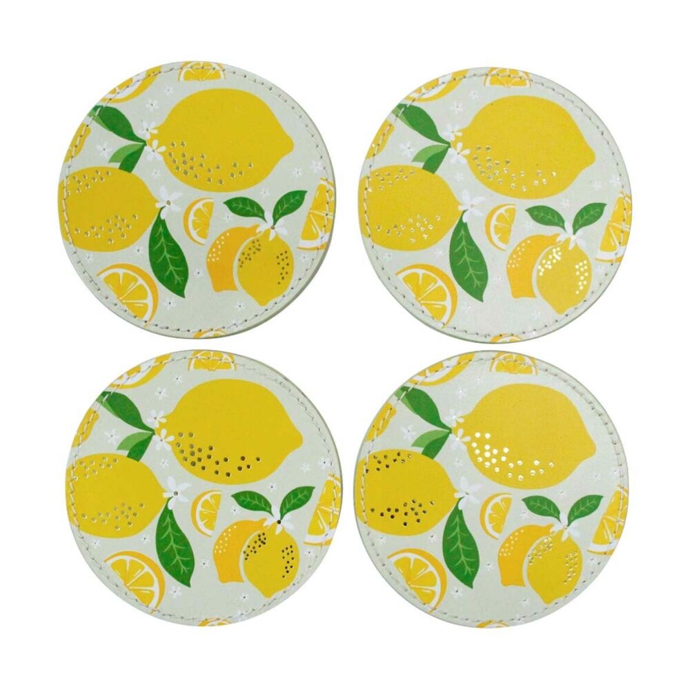 2x 4pc LVD Handcrafted Lemoncello Leather Coaster Set Tableware 10x10cm