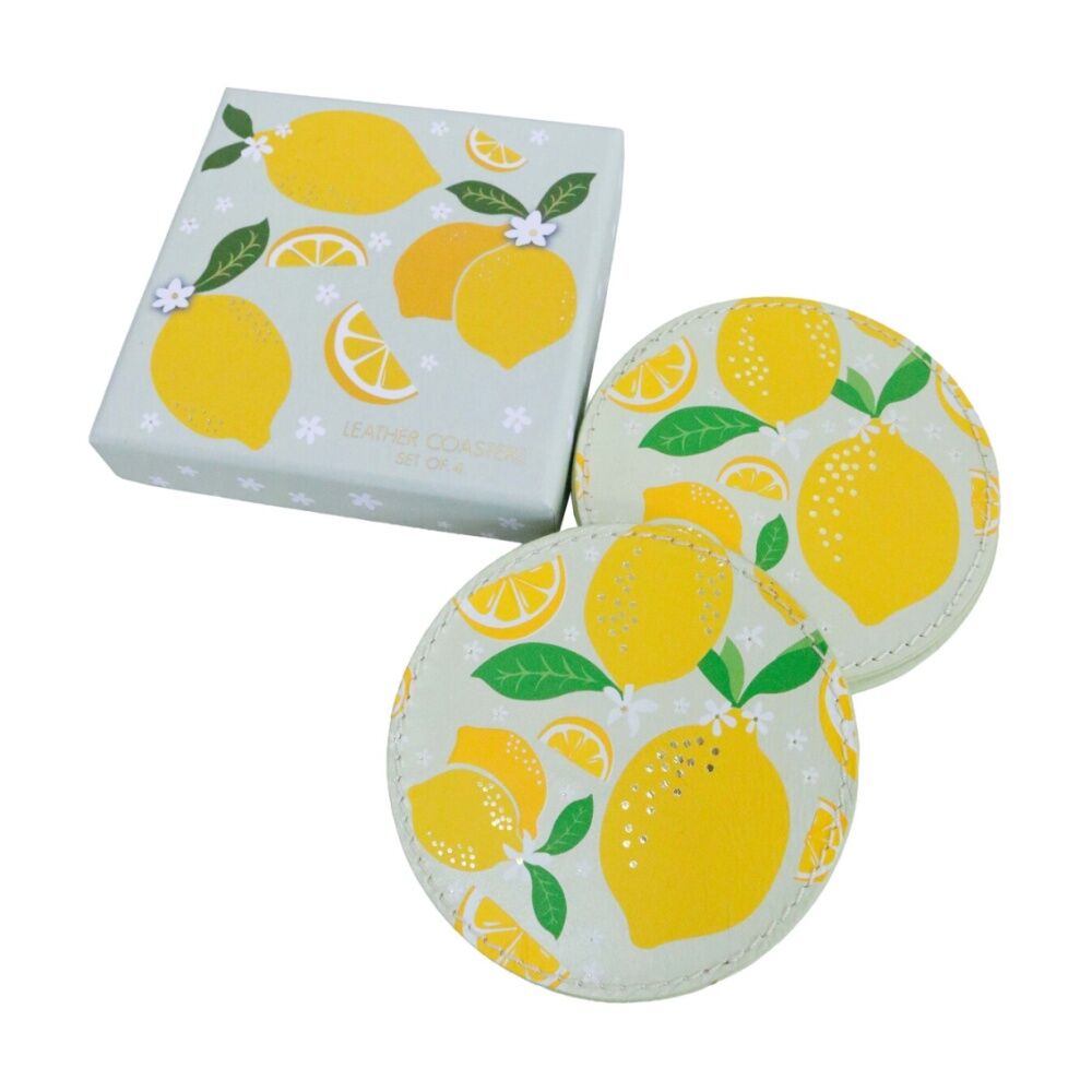 2x 4pc LVD Handcrafted Lemoncello Leather Coaster Set Tableware 10x10cm
