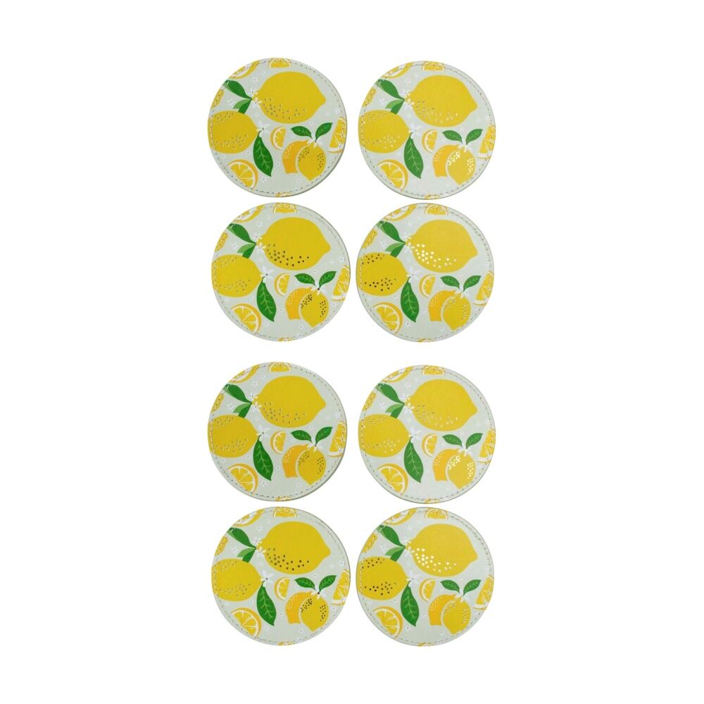 2x 4pc LVD Handcrafted Lemoncello Leather Coaster Set Tableware 10x10cm