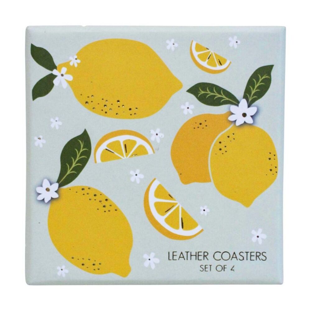 2x 4pc LVD Handcrafted Lemoncello Leather Coaster Set Tableware 10x10cm