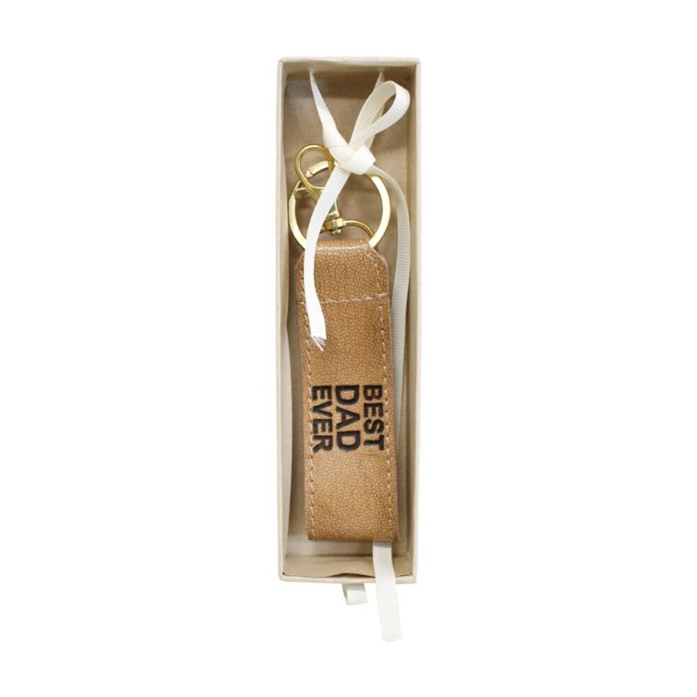 4PK LVD Brown Leather Best Dad Ever Key Ring With Gift Box 13x2cm