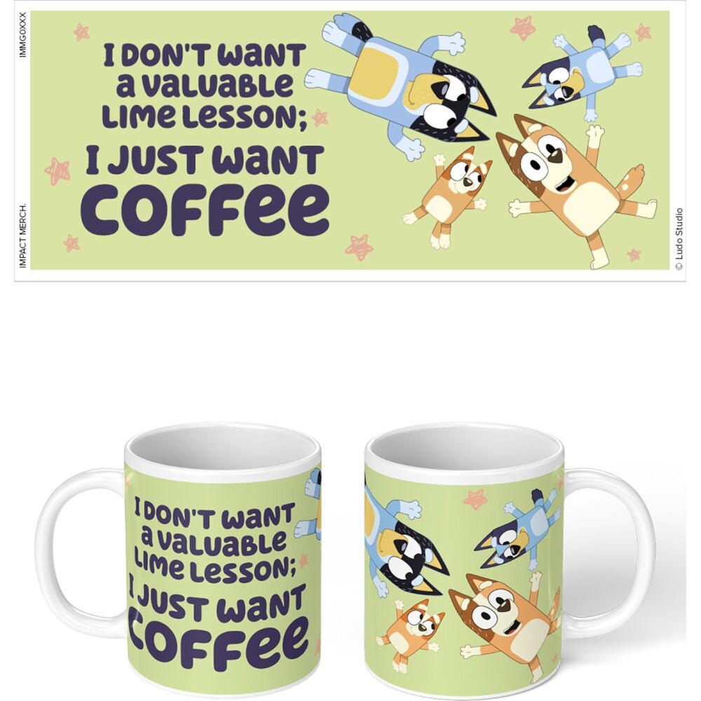 3PK Bluey I Just Want Coffee Ceramic Hot & Cold Drinking Mug Green White
