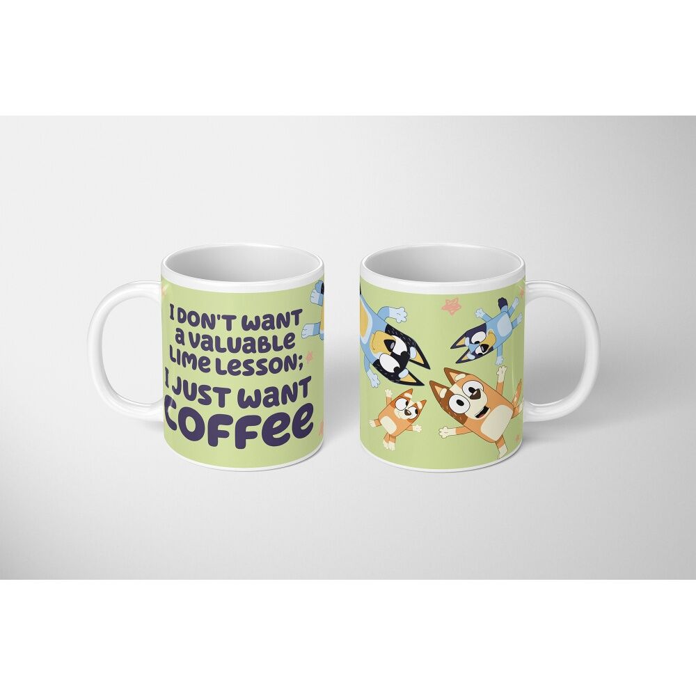 6PK Bluey I Just Want Coffee Ceramic Hot & Cold Drinking Mug Green White