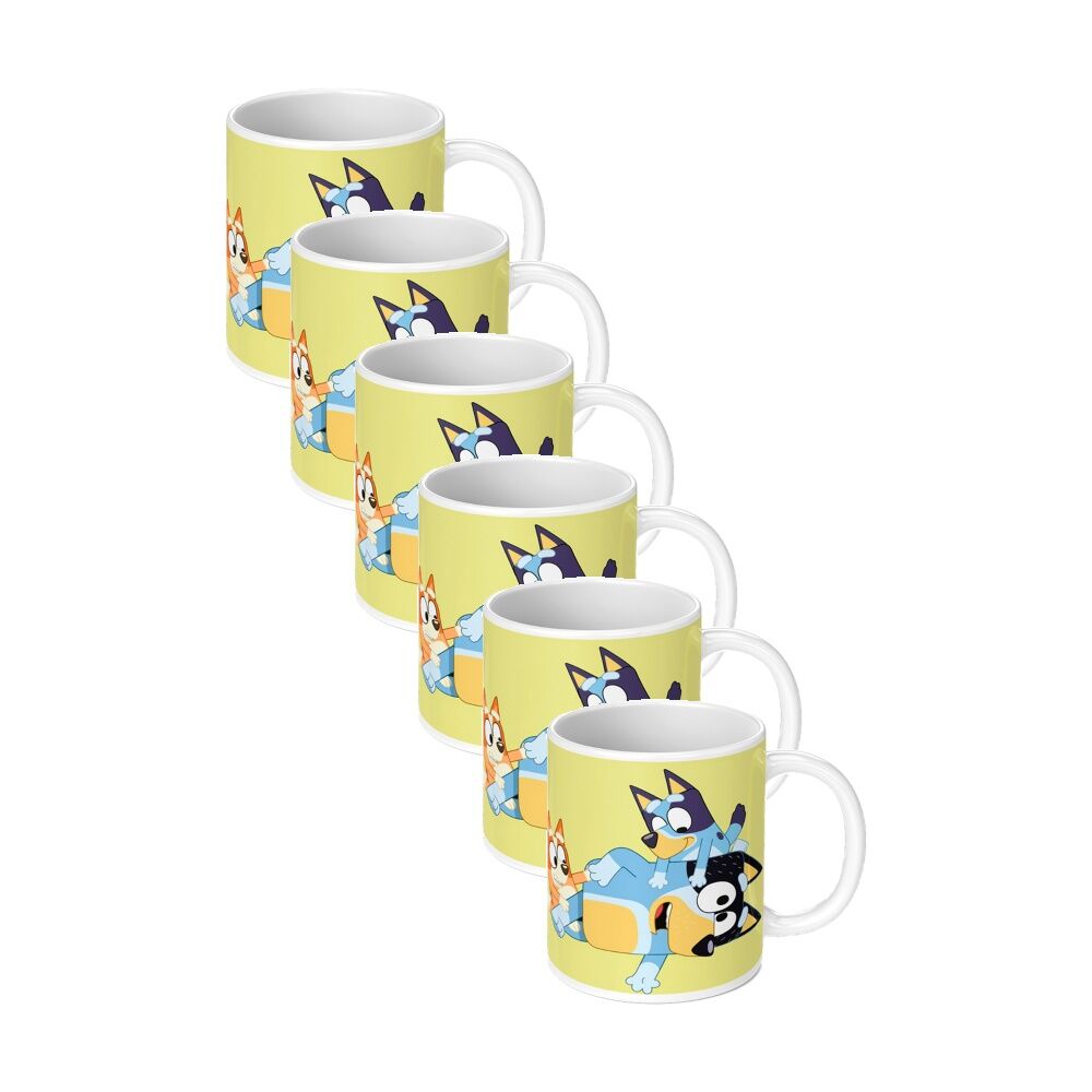 6PK Bluey Oh Biscuits Ceramic Coffee Drinking Mug Yellow & White