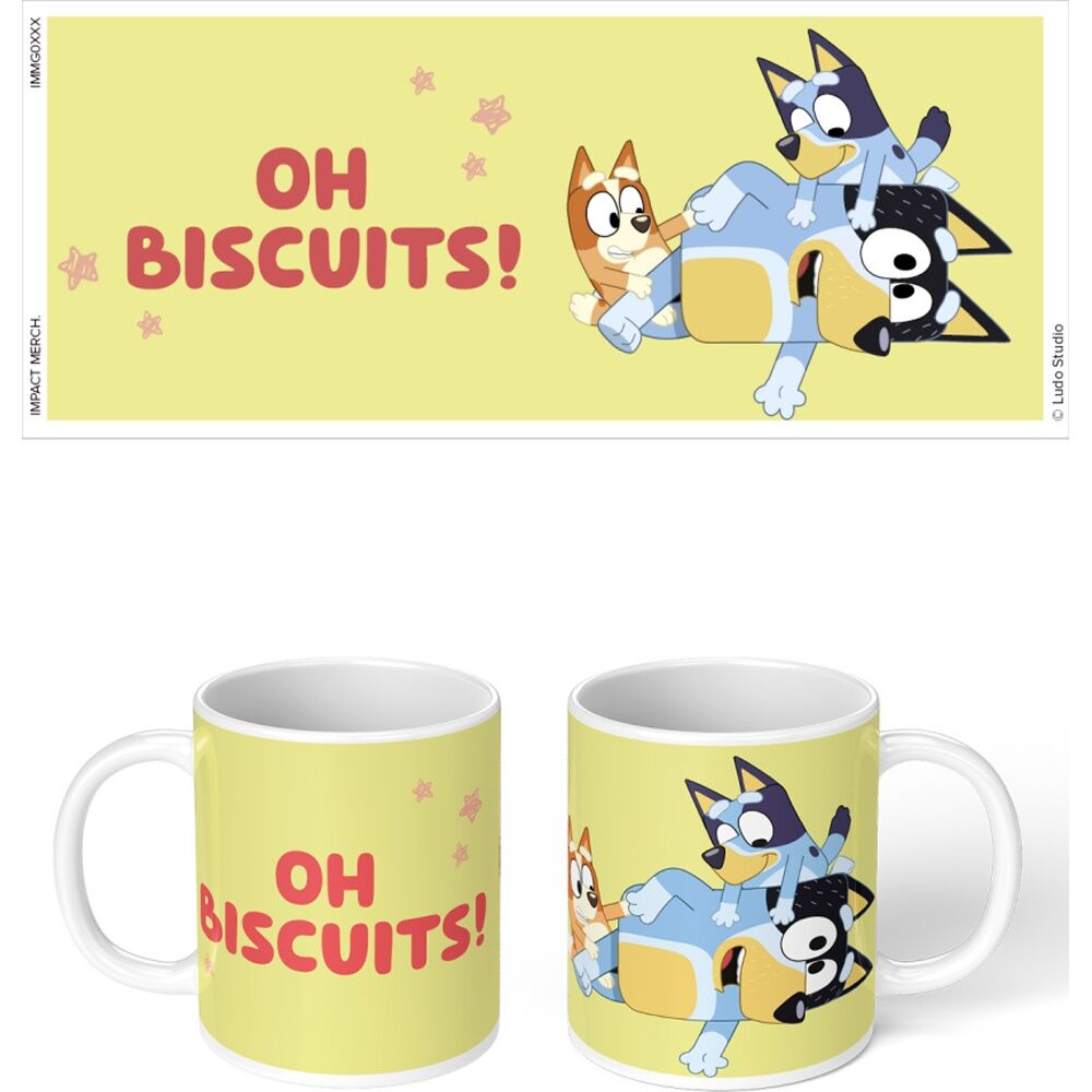 6PK Bluey Oh Biscuits Ceramic Coffee Drinking Mug Yellow & White
