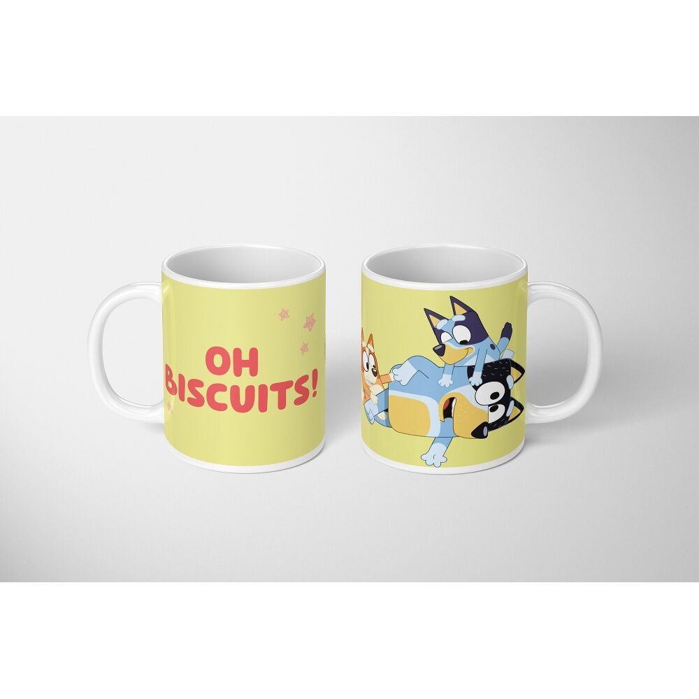 6PK Bluey Oh Biscuits Ceramic Coffee Drinking Mug Yellow & White