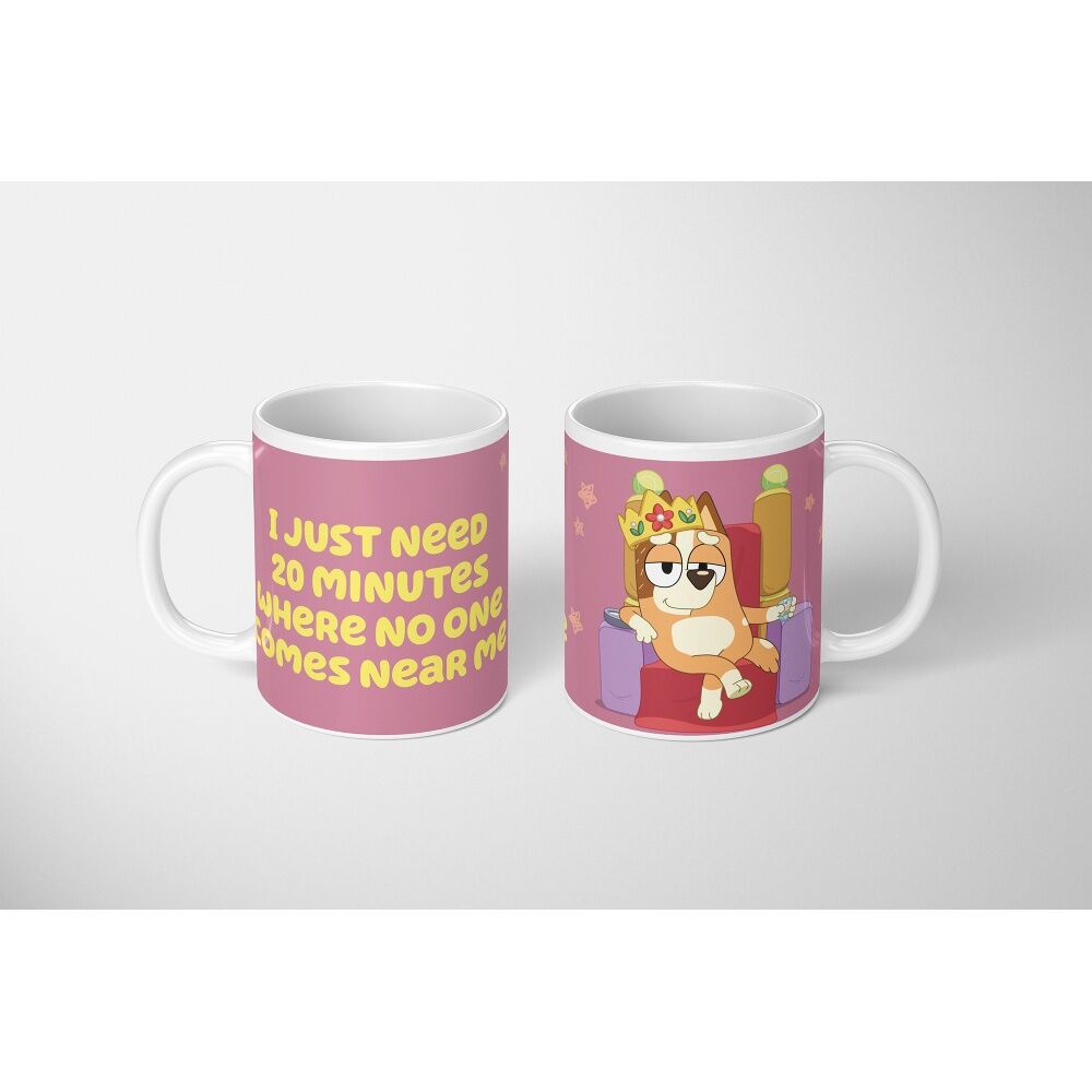 6PK Bluey I Just Need 20 Minutes White Ceramic Coffee Drinking Mug Pink &