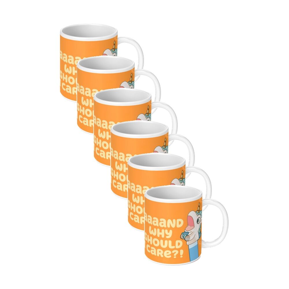 6PK Bluey Why Should I Care Ceramic Coffee Drinking Mug Orange & White