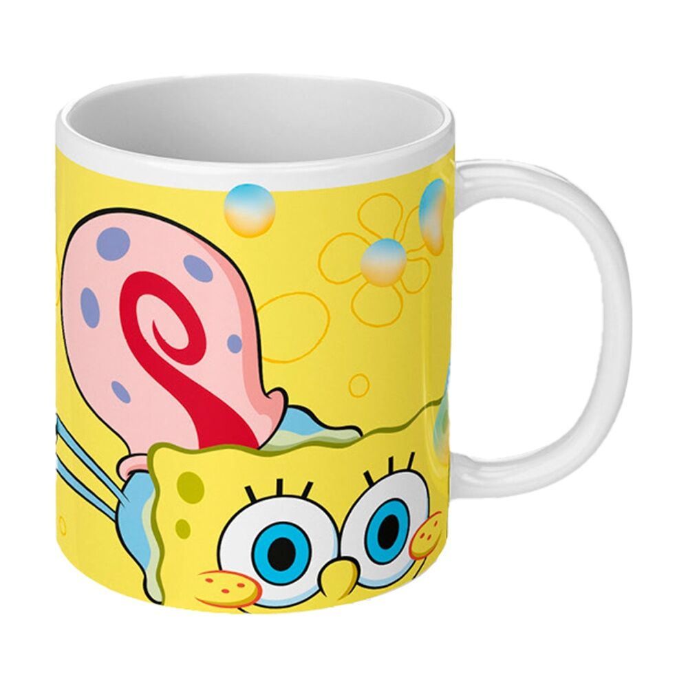6PK Spongebob Happy Squared Ceramic Coffee Drinking Mug Yellow & White