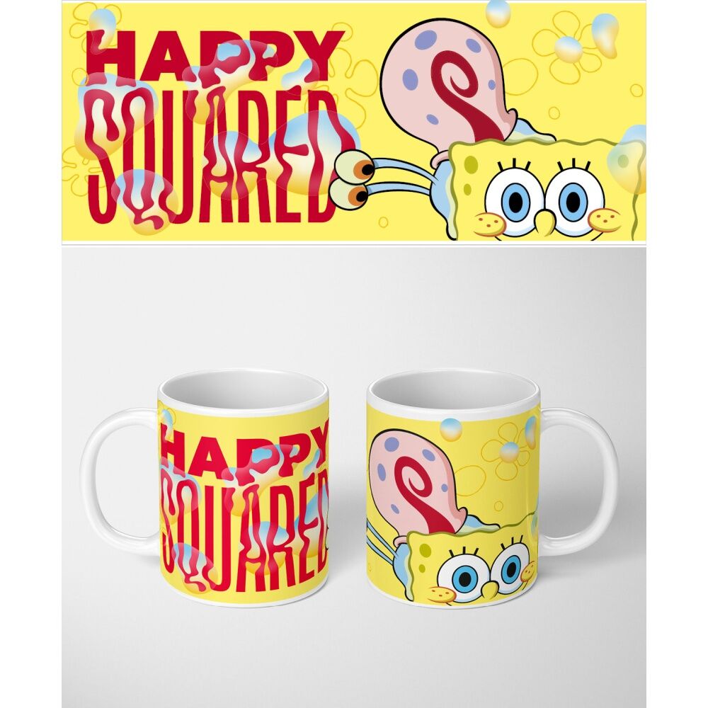 6PK Spongebob Happy Squared Ceramic Coffee Drinking Mug Yellow & White