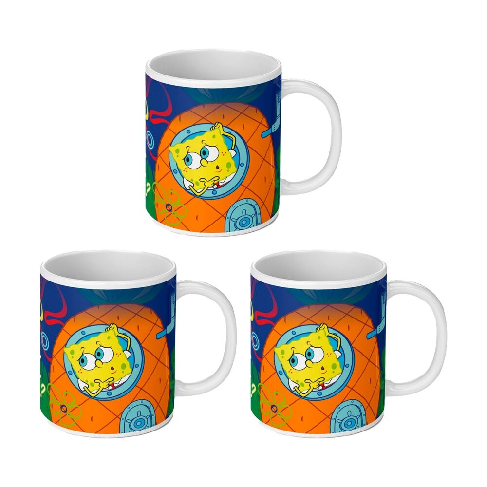 3PK Spongebob Who Lives In A Pineapple Ceramic Coffee Drinking Mug Multicoloured