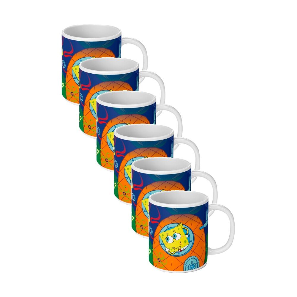 6PK Spongebob Who Lives In A Pineapple Ceramic Coffee Drinking Mug Multicoloured