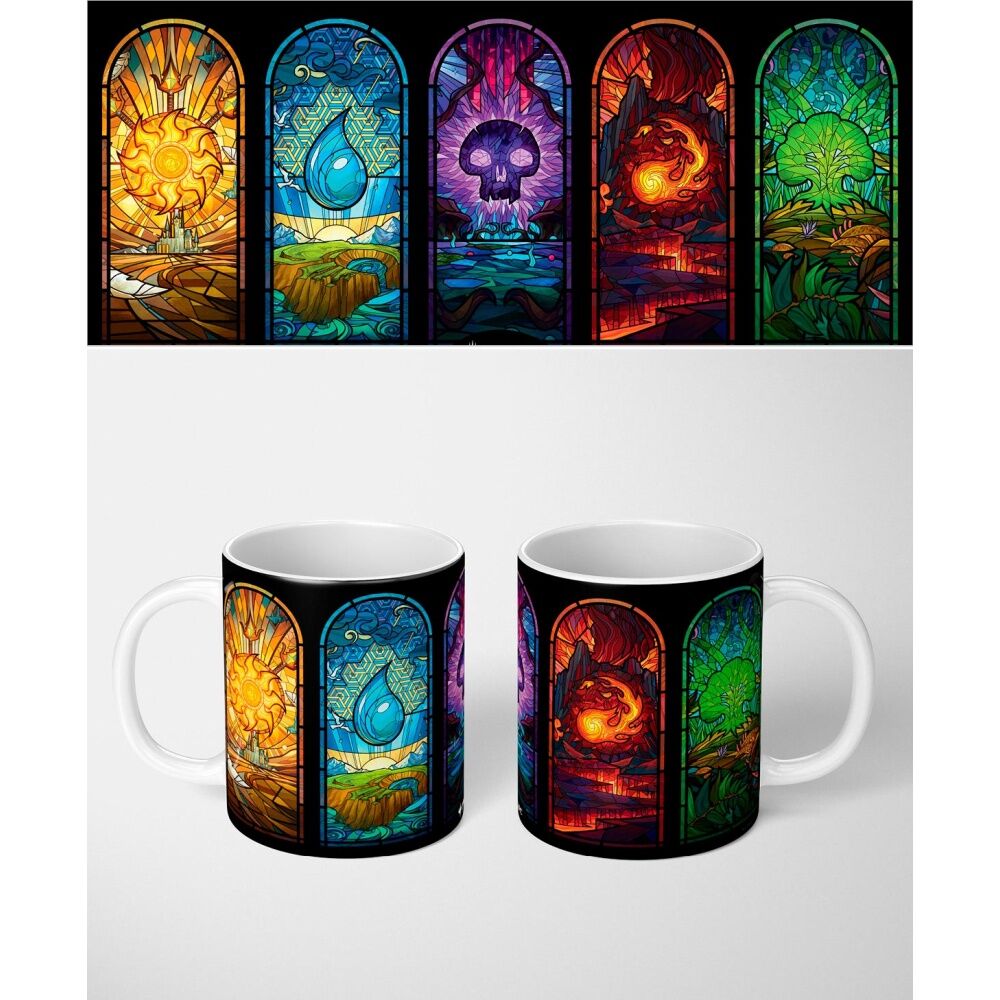 6PK Magic The Gathering Stained Glass Ceramic Coffee Drinking Mug Multicoloured