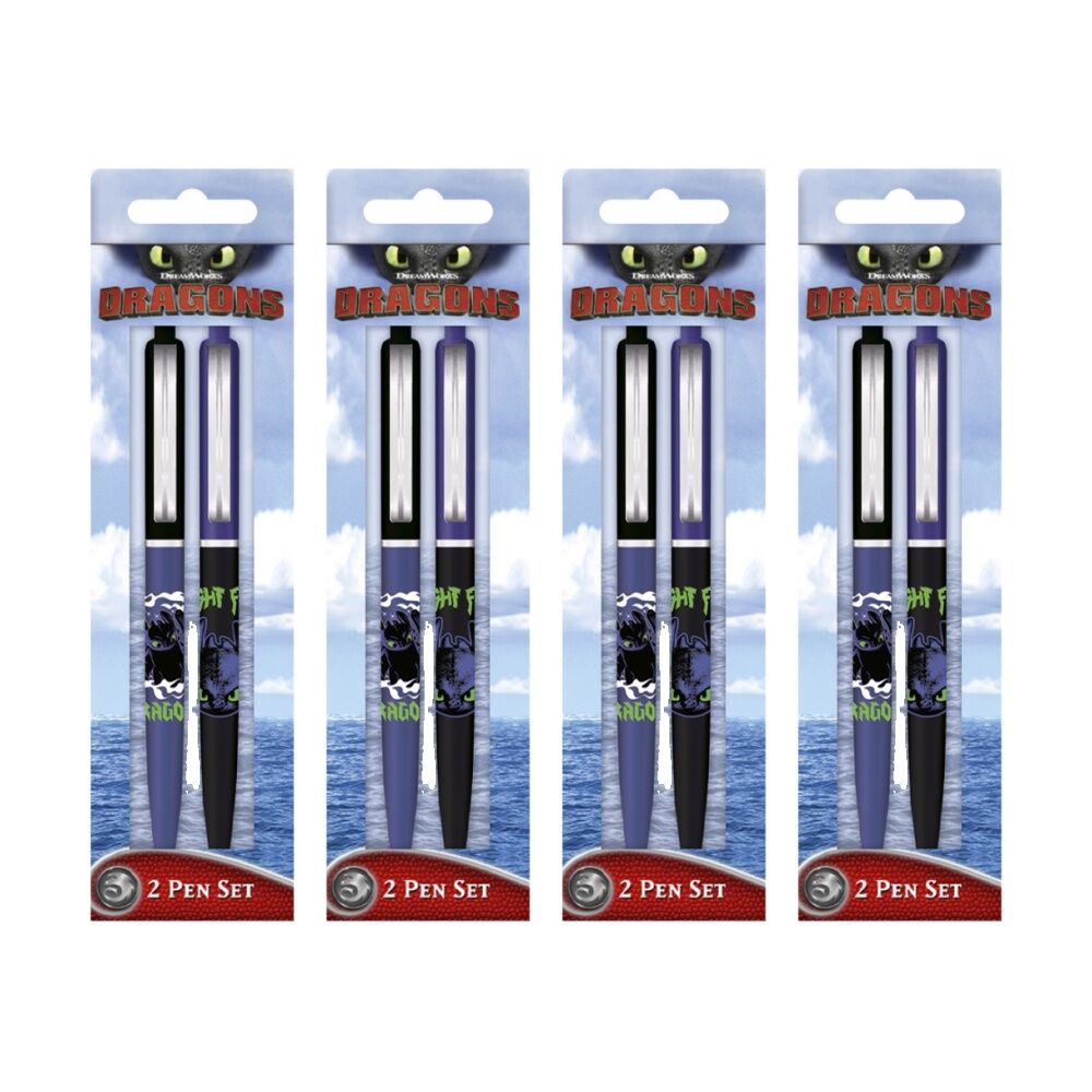 4x 2pc How To Train Your Dragon Toothless Premium Ballpoint Pen Set Click Top