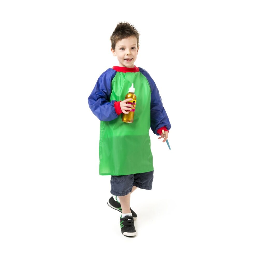 4PK Educational Colours Junior Artist Paint Smock Apron Green & Blue 5-8y