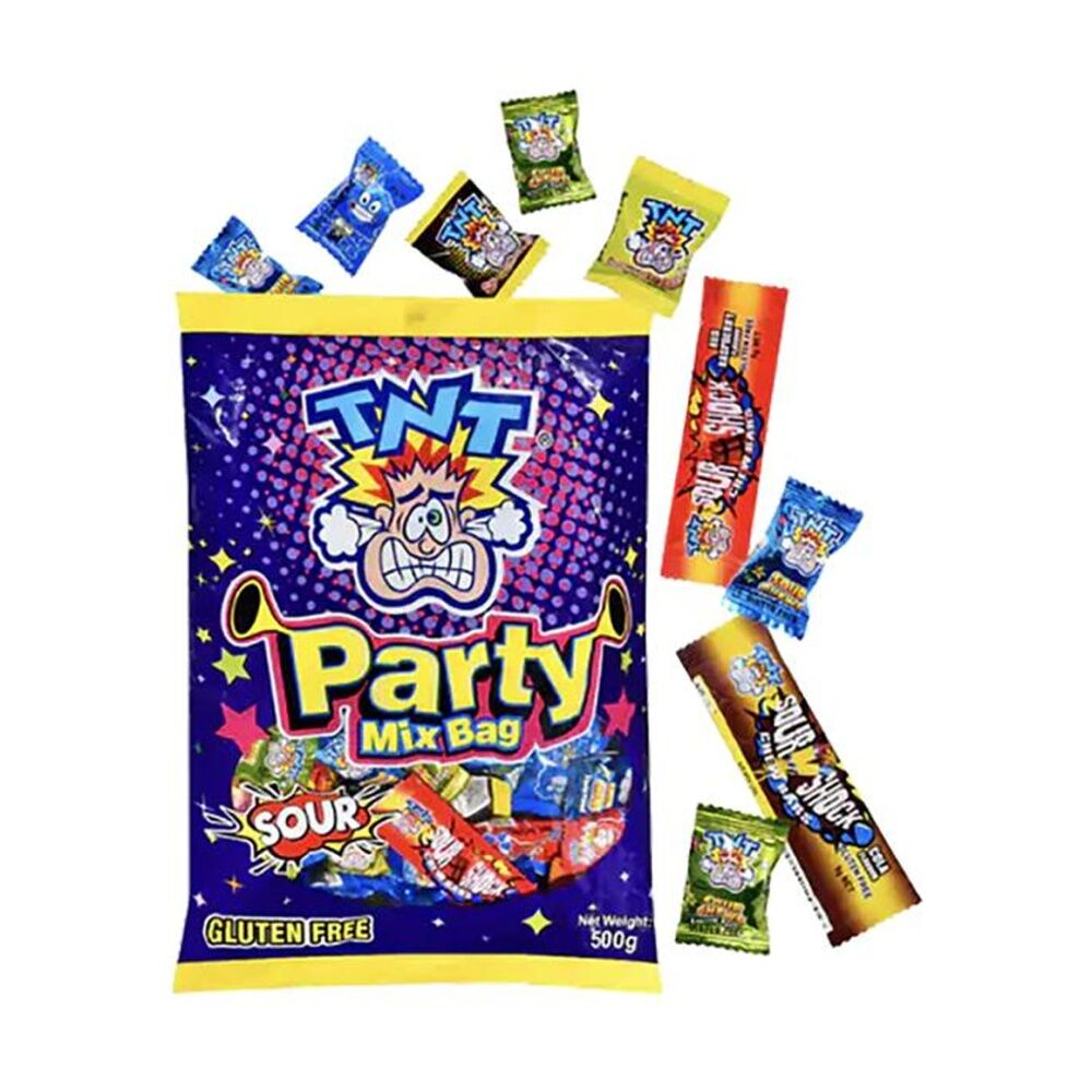 6PK TNT Party Mix 500g Fruit Flavour Chewy Sour Lollies/Gummies