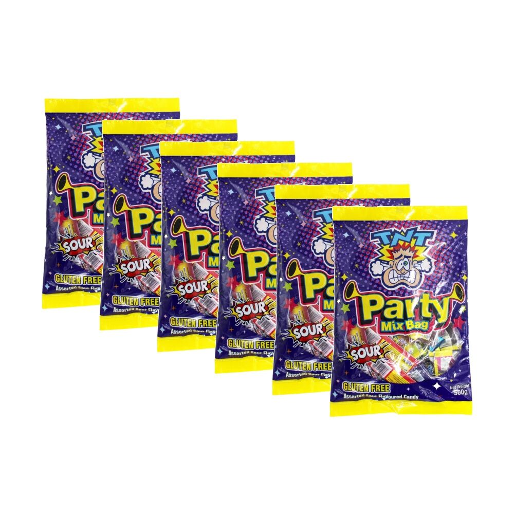 6PK TNT Party Mix 500g Fruit Flavour Chewy Sour Lollies/Gummies