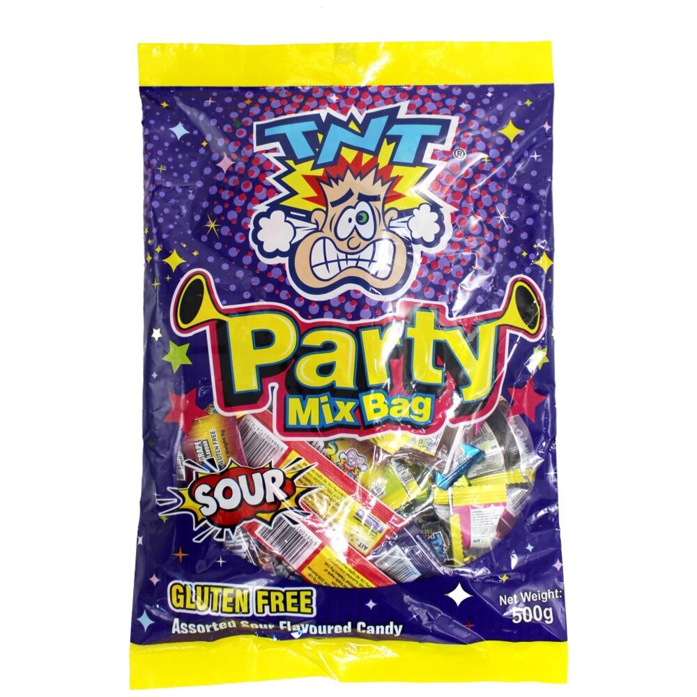 6PK TNT Party Mix 500g Fruit Flavour Chewy Sour Lollies/Gummies