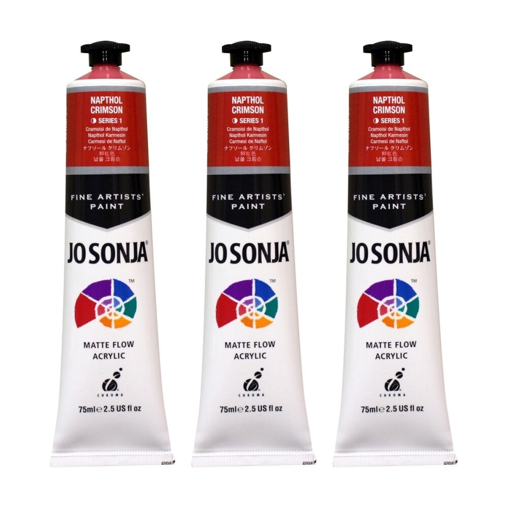 3PK Jo Sonja Acrylic Colour Series Artist Craft Paint 75mL Tube Napthol Crimson
