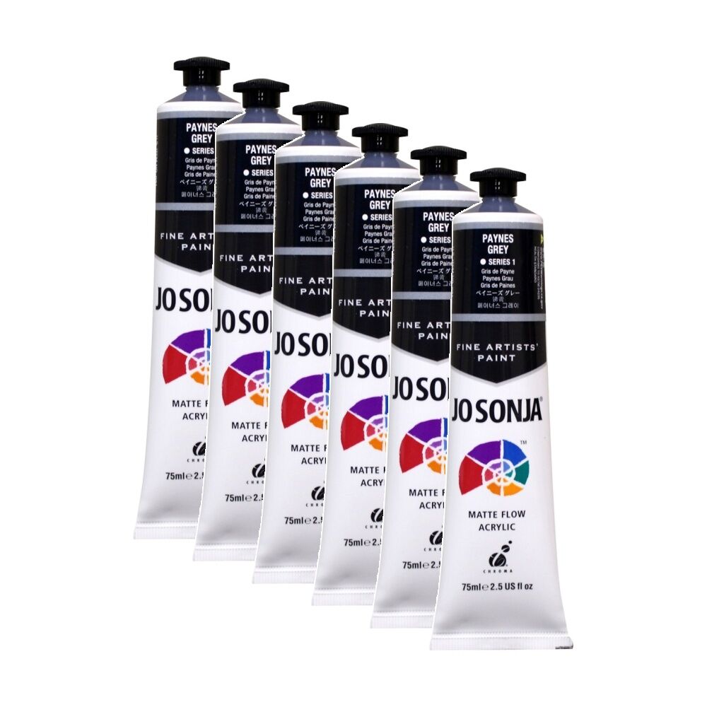 6PK Jo Sonja Acrylic Colour Series Artist Craft Paint 75mL Tube Paynes Grey