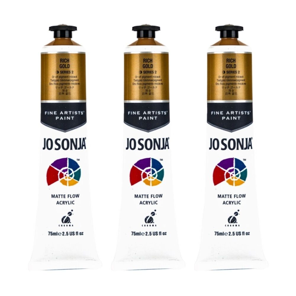 3PK Jo Sonja Acrylic Colour Series Artist Craft Paint 75mL Tube Rich Gold