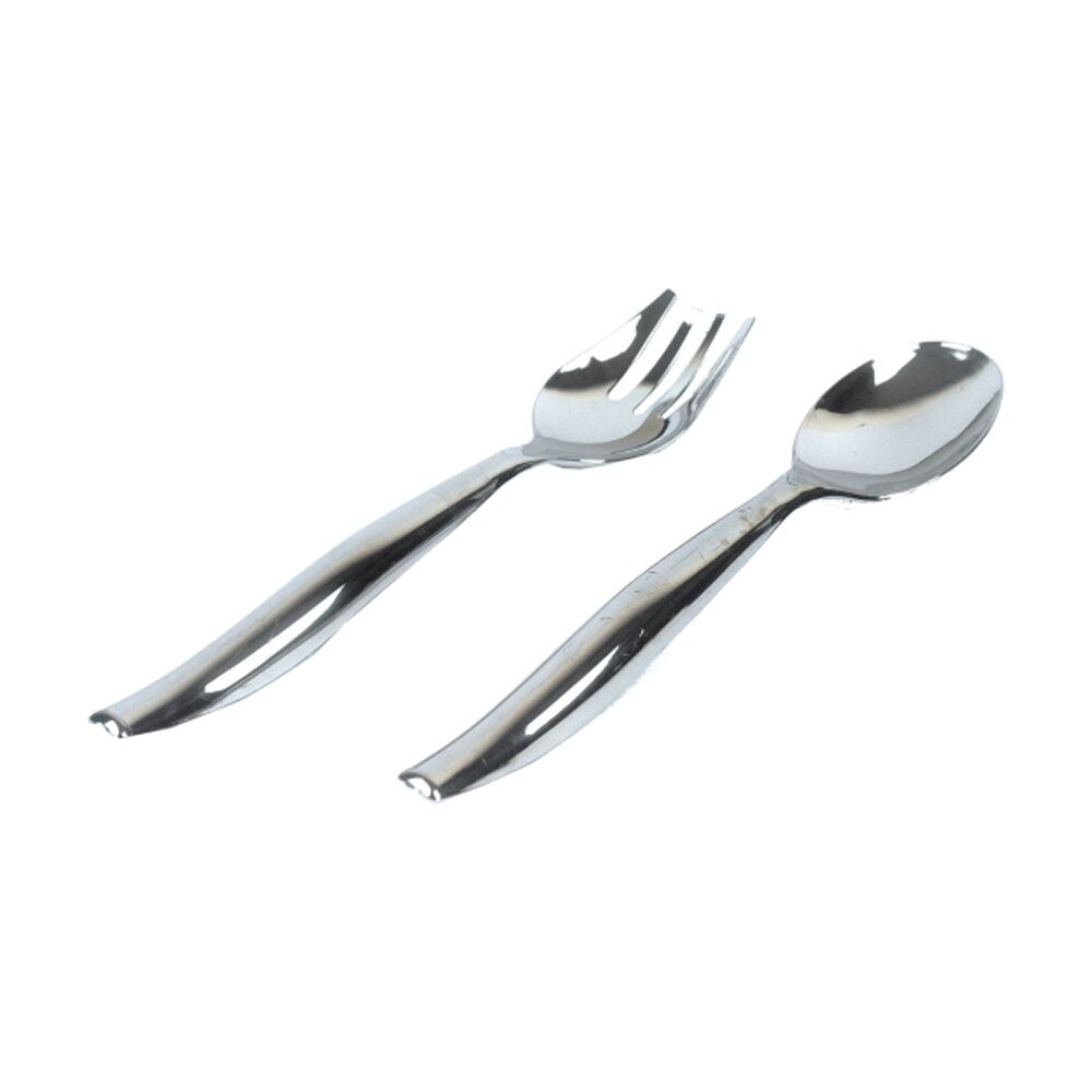 48x 2pc Partyware Stainless Steel Look-Alike Salad Servers Set 245mm Silver