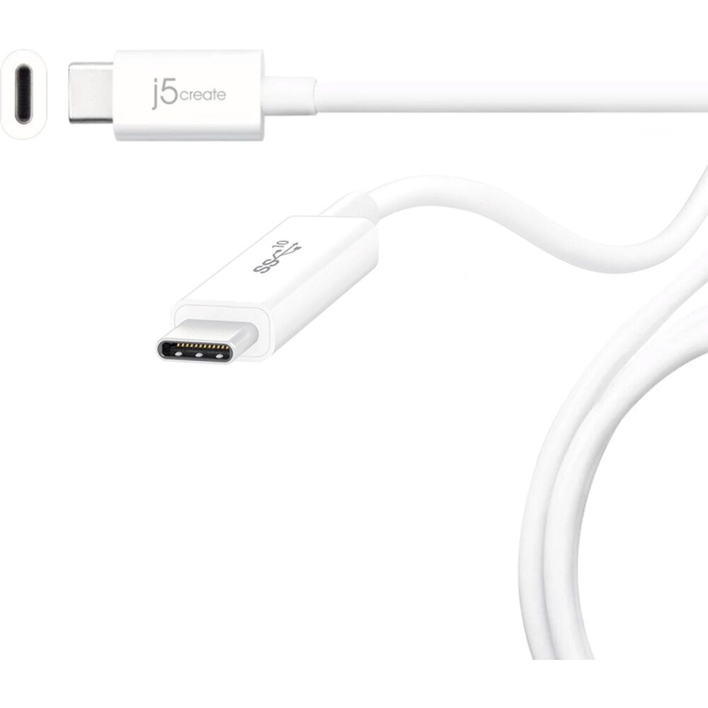 2PK J5Create JUCX01 USB-C-To-USB-C Coaxial Cable White 100W 10Gbps