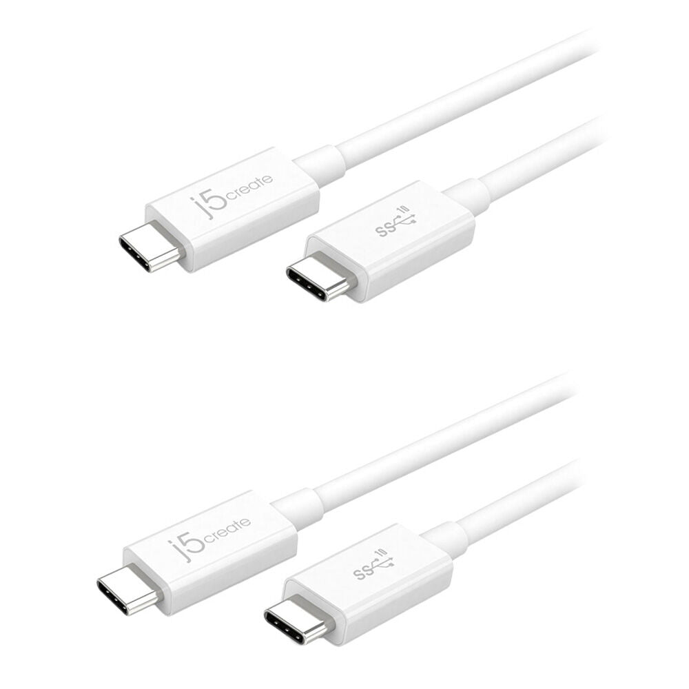 2PK J5Create JUCX01 USB-C-To-USB-C Coaxial Cable White 100W 10Gbps