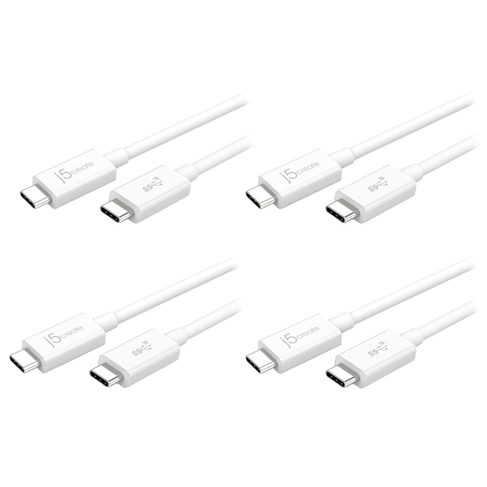4PK J5Create JUCX01 USB-C-To-USB-C Coaxial Cable White 100W 10Gbps