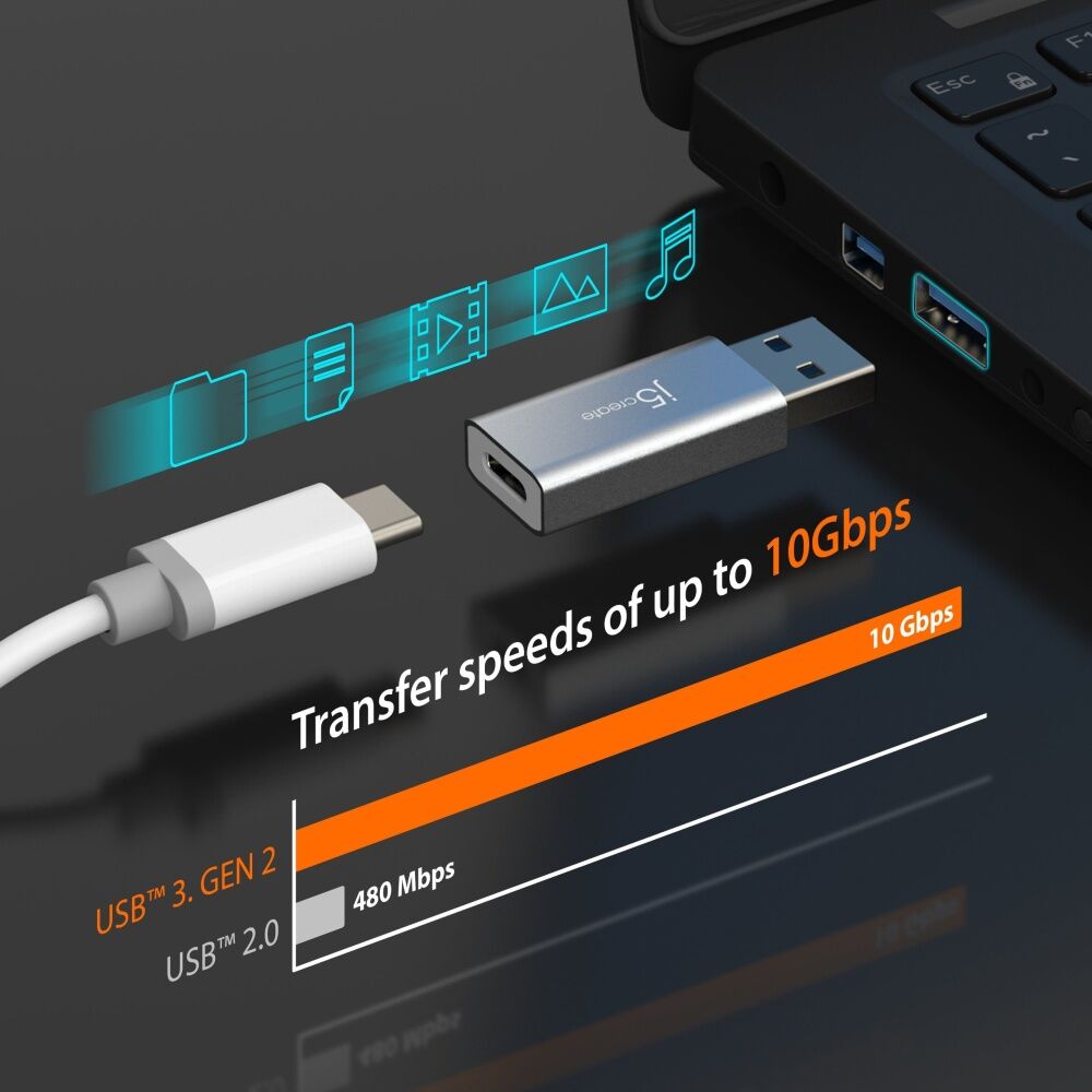 J5Create USB-A to USB-C Fast Data Transfer & Charger Adapter  Aluminum
