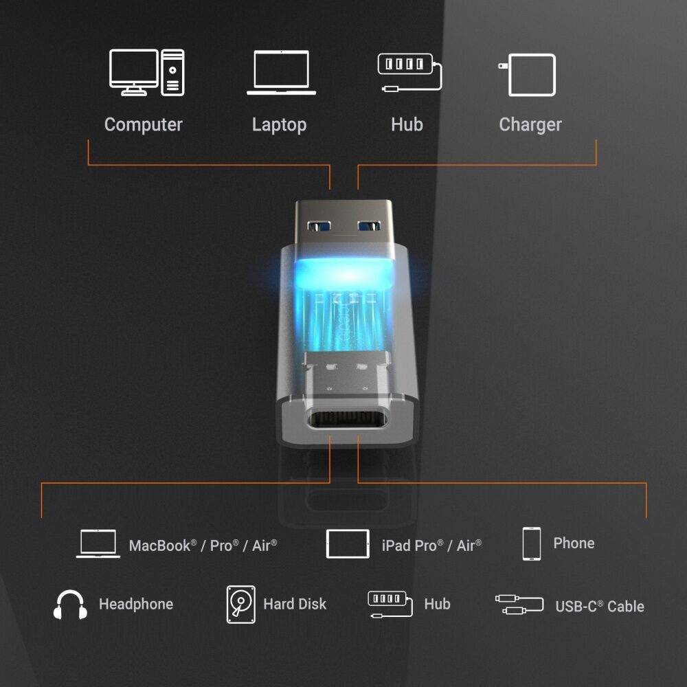J5Create USB-A to USB-C Fast Data Transfer & Charger Adapter  Aluminum