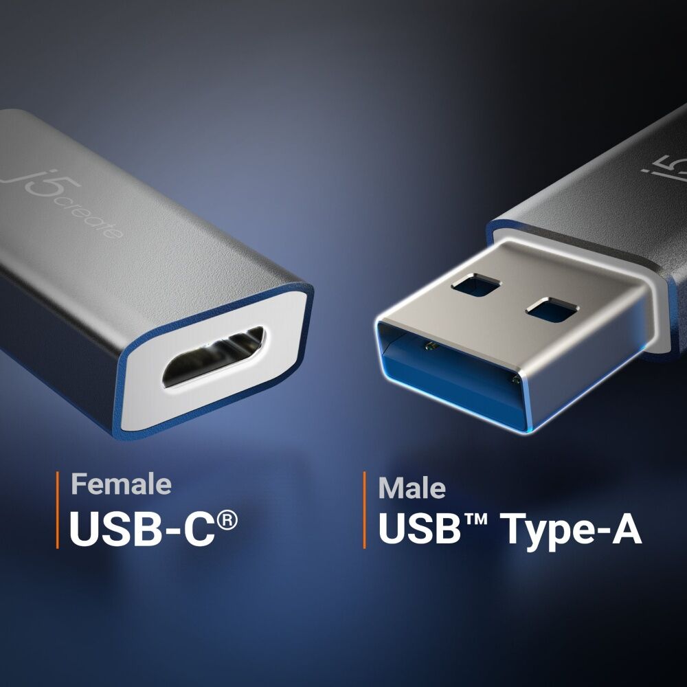J5Create USB-A to USB-C Fast Data Transfer & Charger Adapter  Aluminum